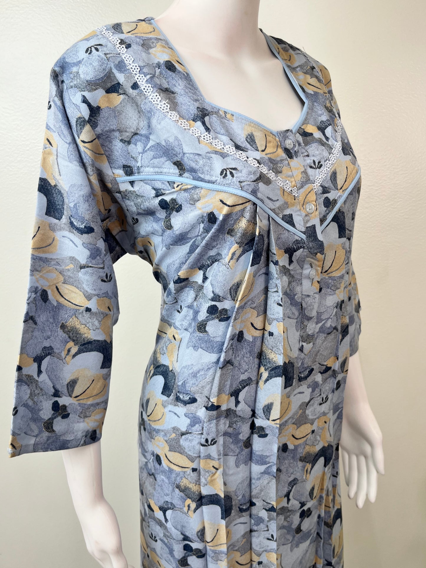 Sky Blue Printed Long Sleeves Alpine Fabric Nighty