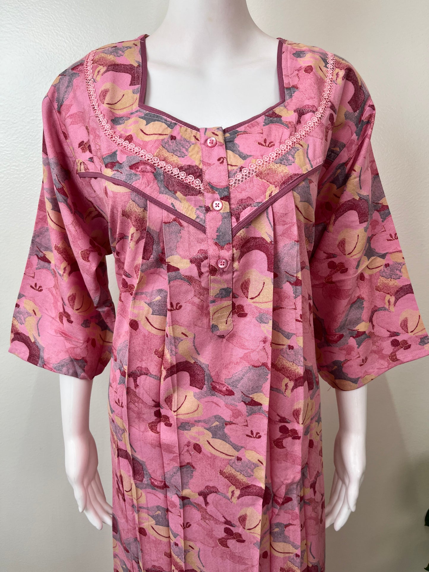 Pink Alpine Fabric 3/4th Sleeves Nighty Elegant & Long-Lasting