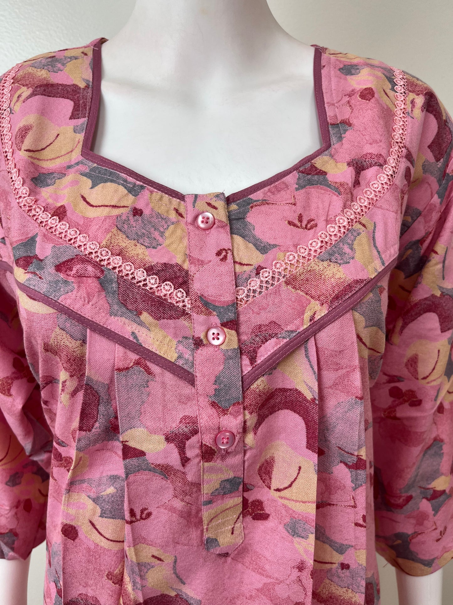 Pink Alpine Fabric 3/4th Sleeves Nighty Elegant & Long-Lasting