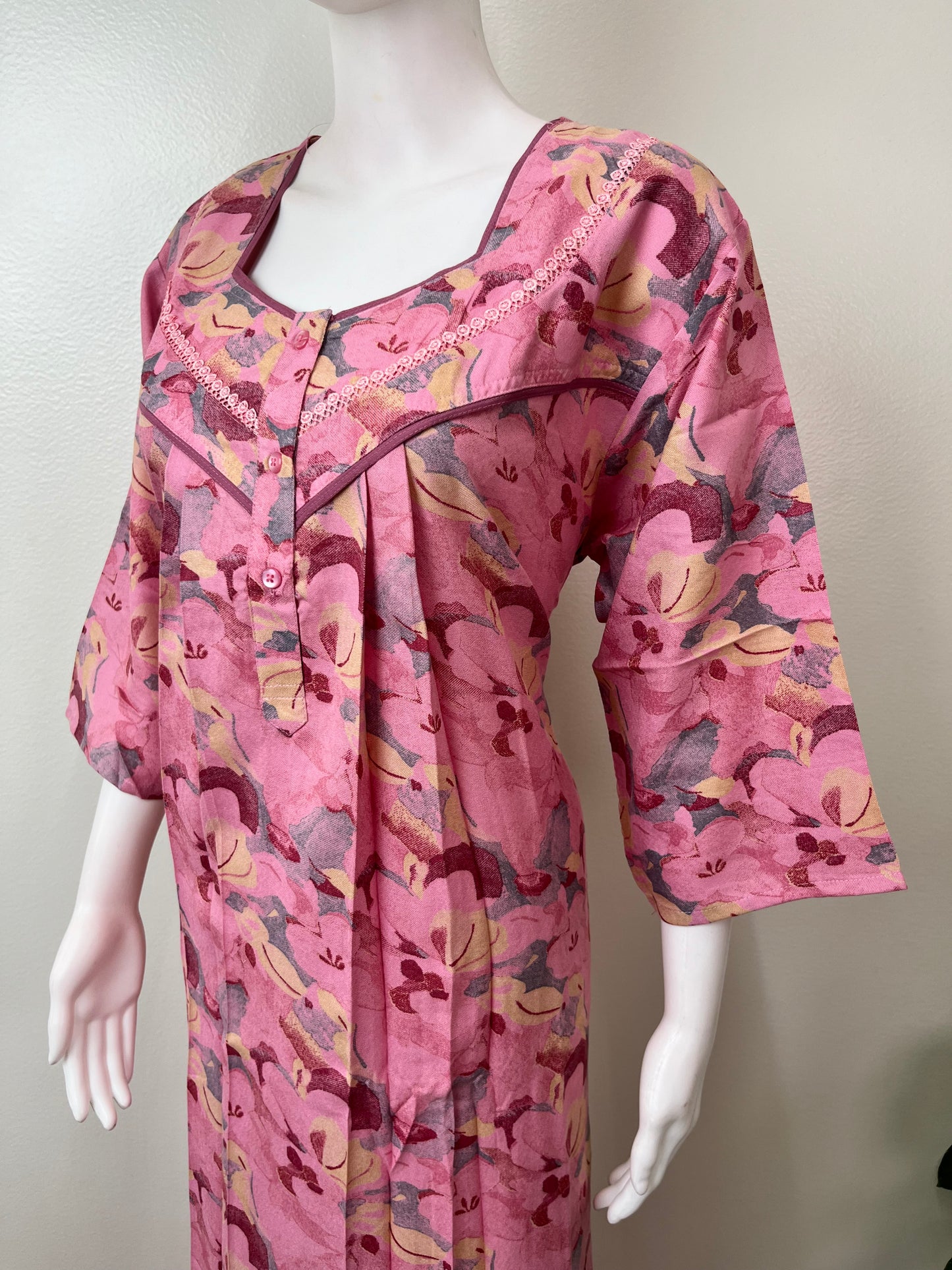 Pink Alpine Fabric 3/4th Sleeves Nighty Elegant & Long-Lasting
