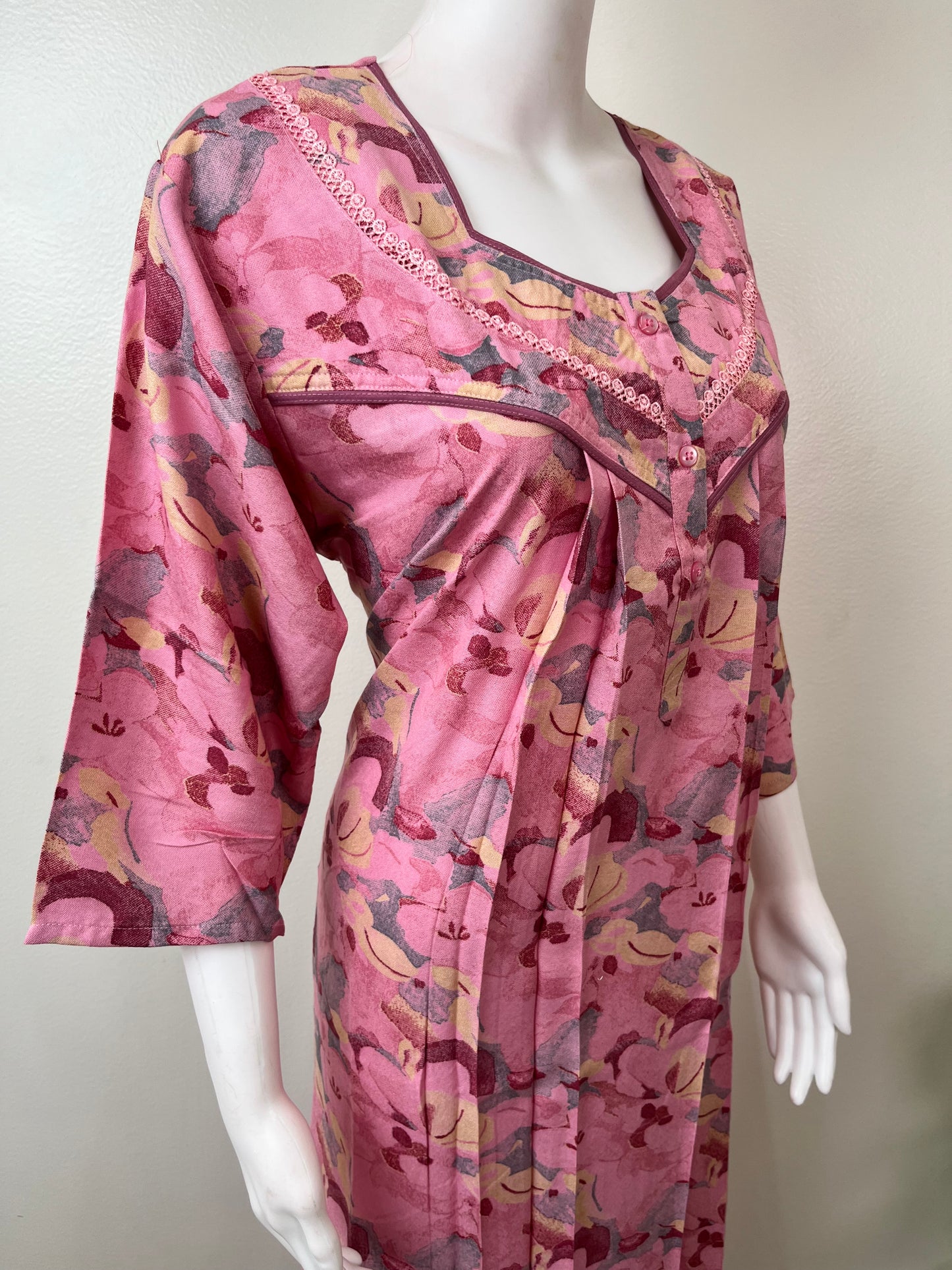 Pink Alpine Fabric 3/4th Sleeves Nighty Elegant & Long-Lasting