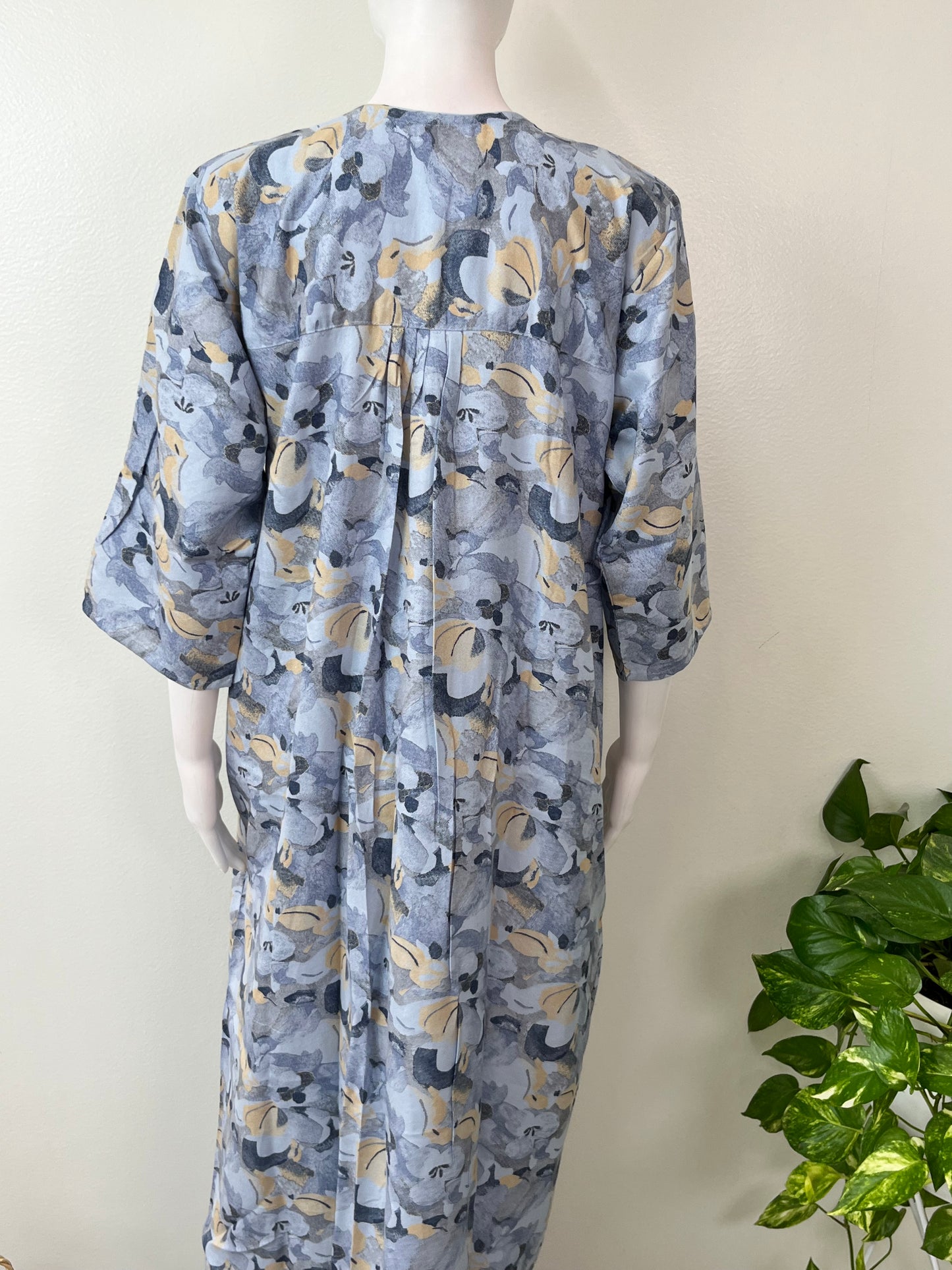 Sky Blue Printed Long Sleeves Alpine Fabric Nighty