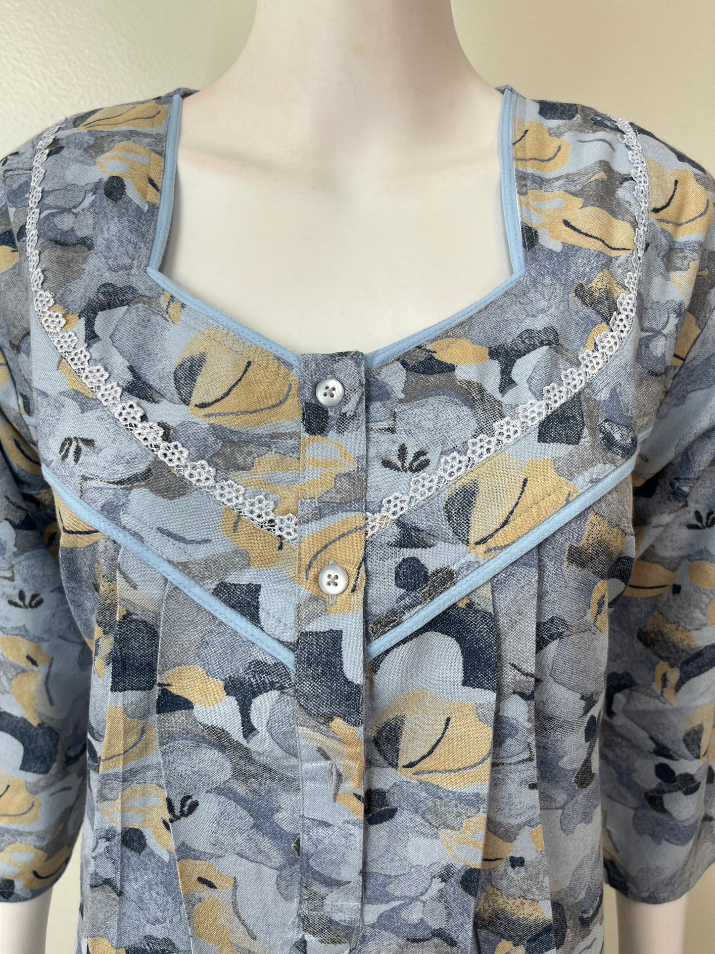 Sky Blue Printed Long Sleeves Alpine Fabric Nighty