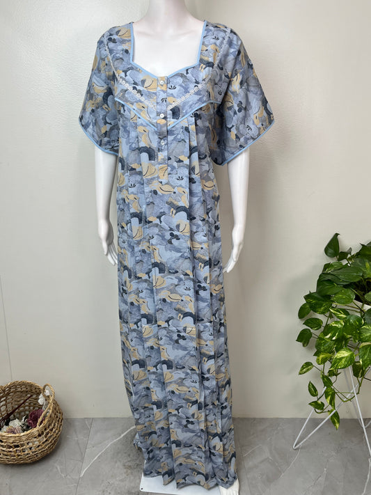 Sky Blue Pleated Style Alpine Fabric Nightgown
