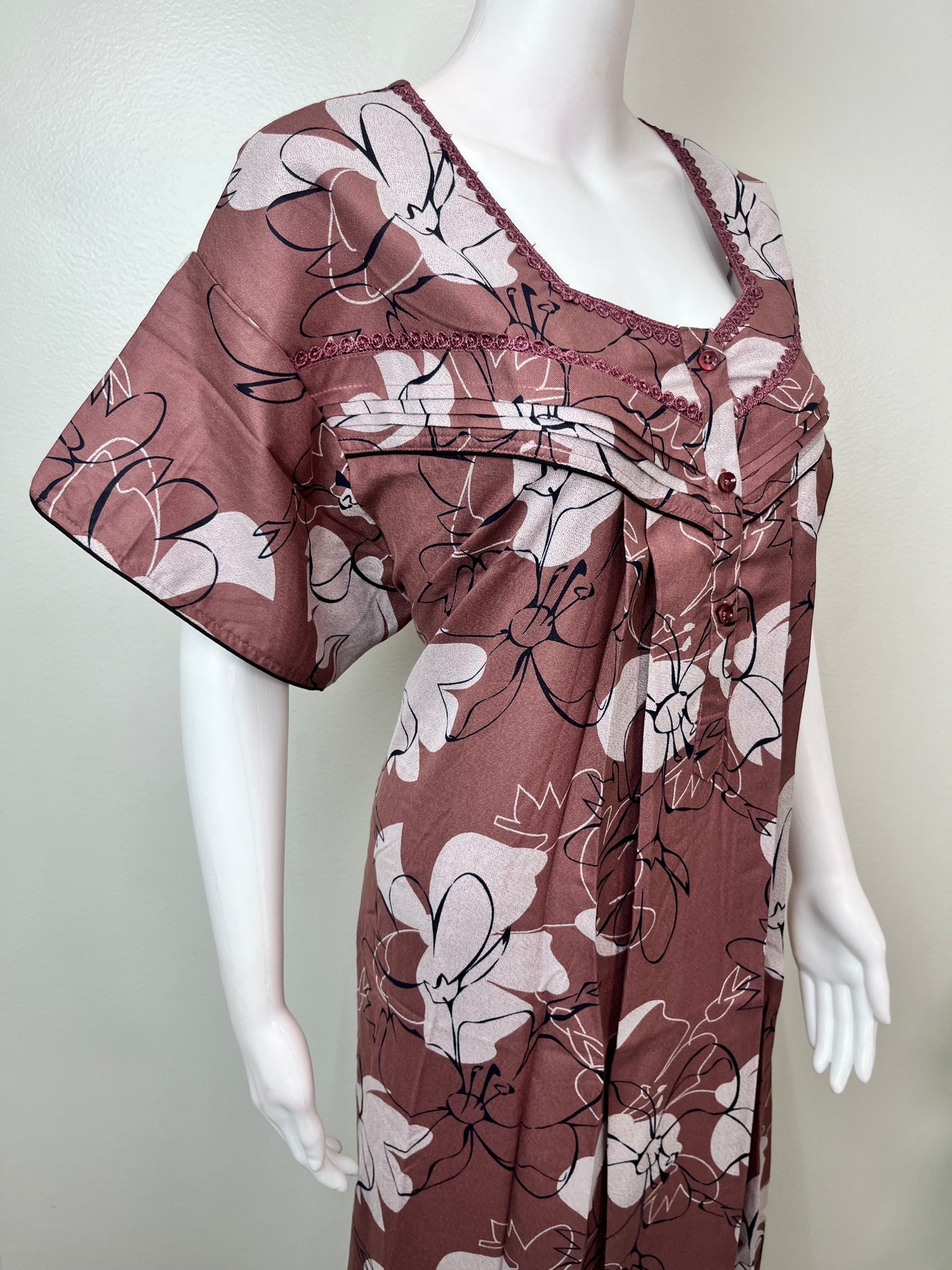 Brown Stone Printed Alpine Fabric Nightgown