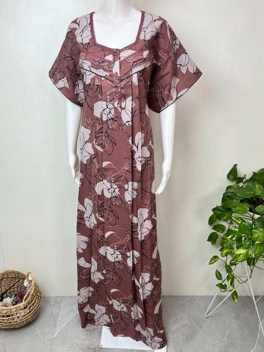 Brown Stone Printed Alpine Fabric Nightgown