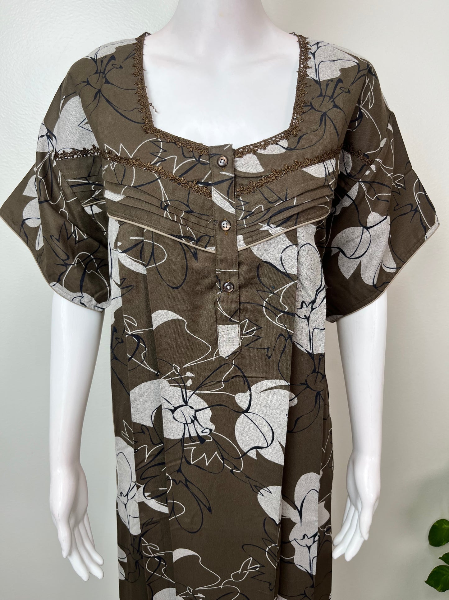 Grayish Brown Alpine Fabric Nighty Elegant & Long- Lasting