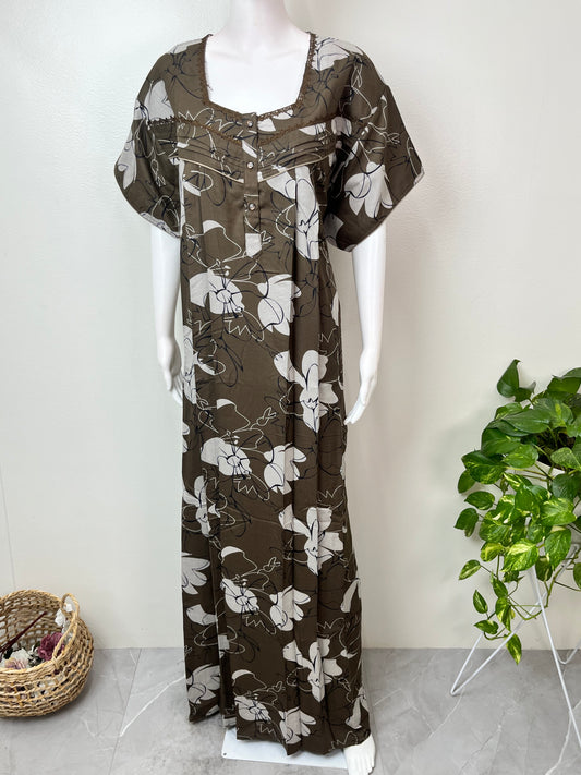 Grayish Brown Alpine Fabric Nighty Elegant & Long- Lasting
