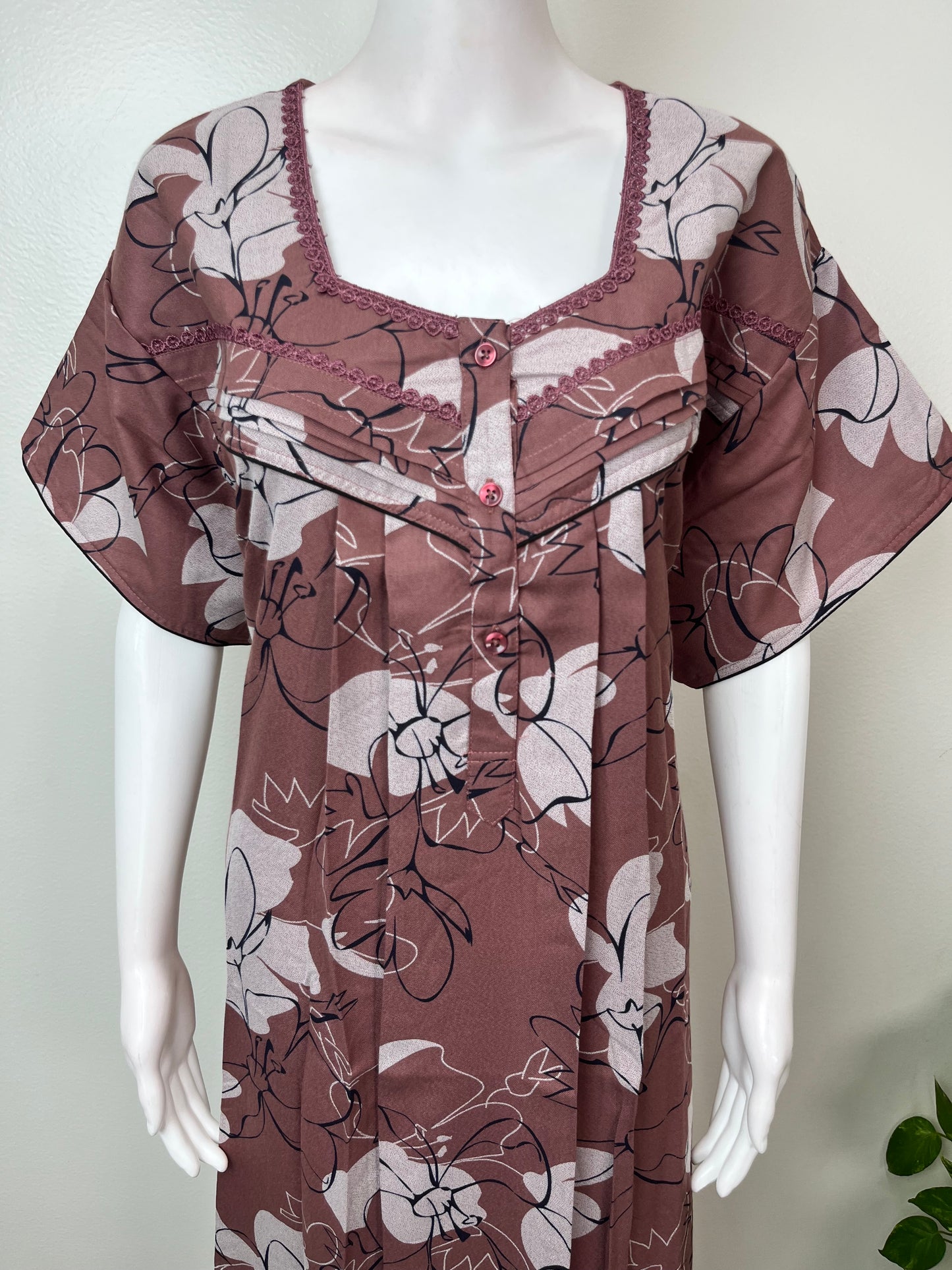 Brown Stone Printed Alpine Fabric Nightgown