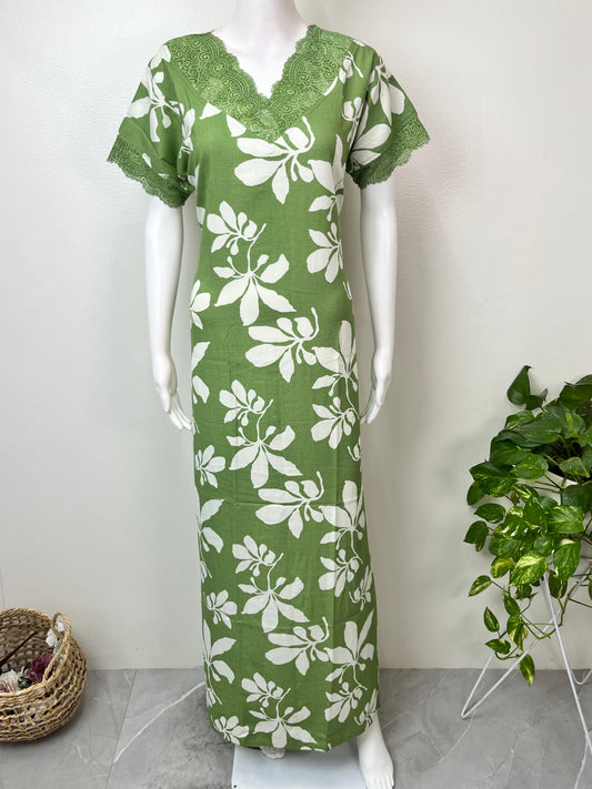 Green Floral Printed Alpine Nighty