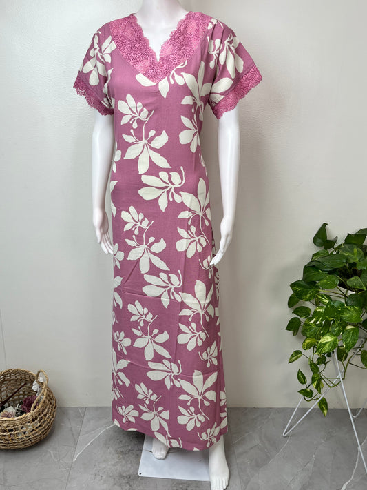 Pink V-Neck Alpine Fabric Nightgown