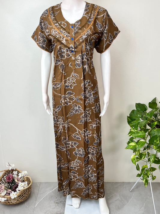Mustard Floral Printed Alpine Fabric Nighty