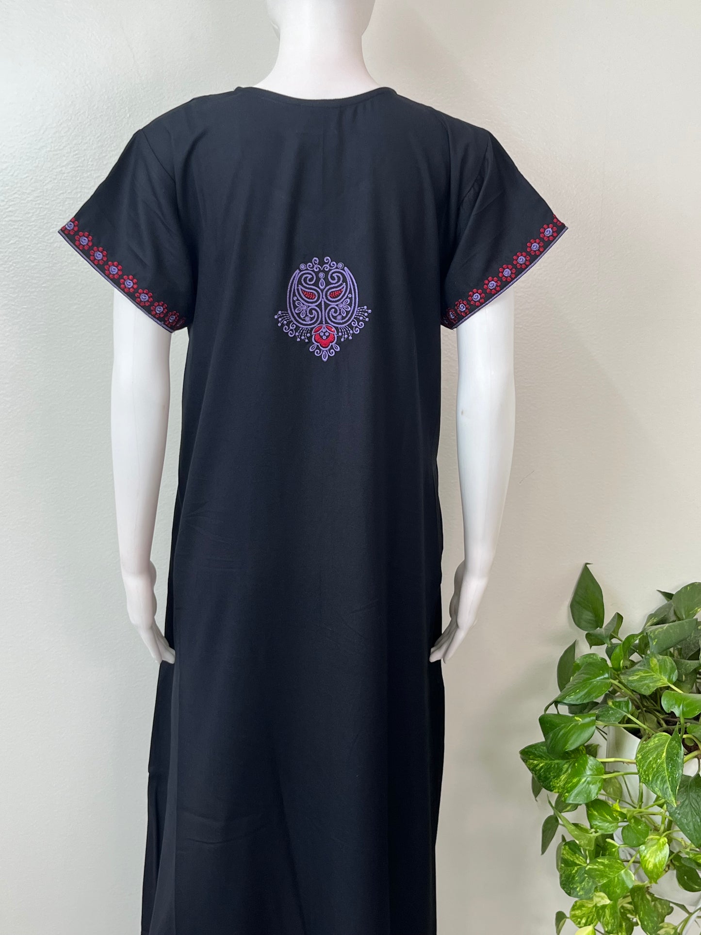 Black Graceful Alpine Fabric Nighty with Embroidery