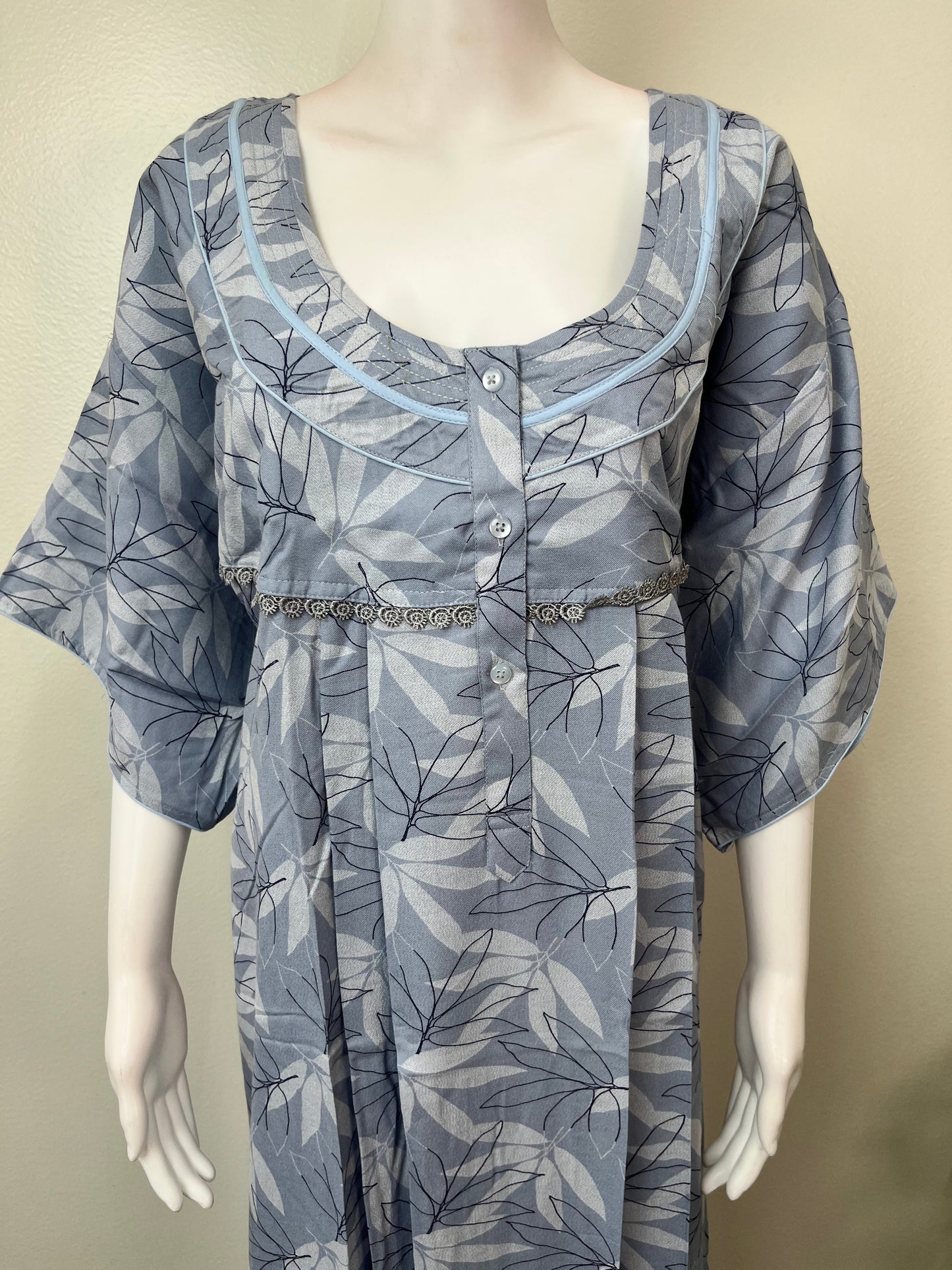 Sky Blue Pleated Style Alpine Fabric Nighty
