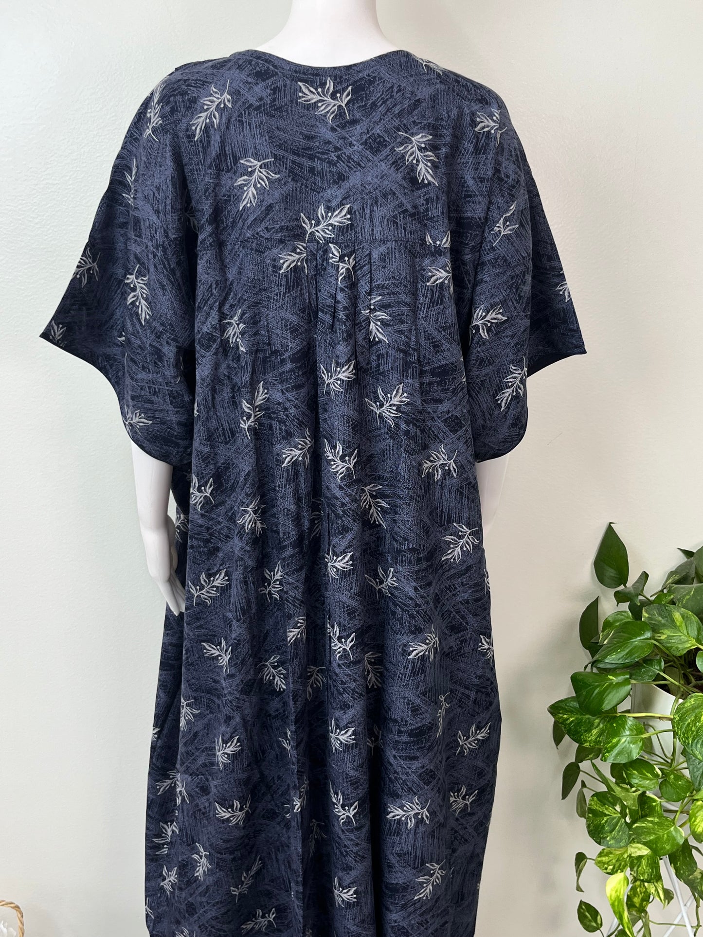 Navy Blue Pleated Style Alpine Fabric Nighty