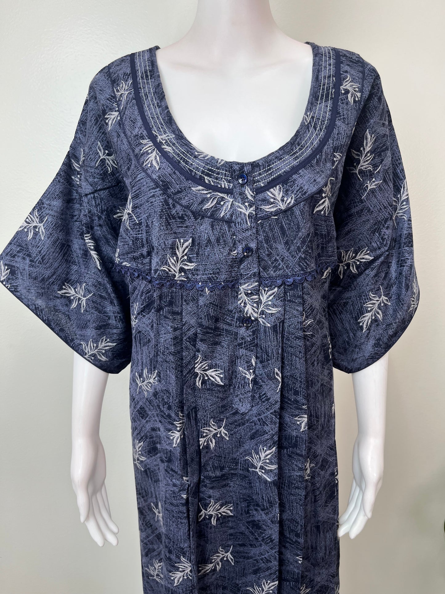 Navy Blue Pleated Style Alpine Fabric Nighty