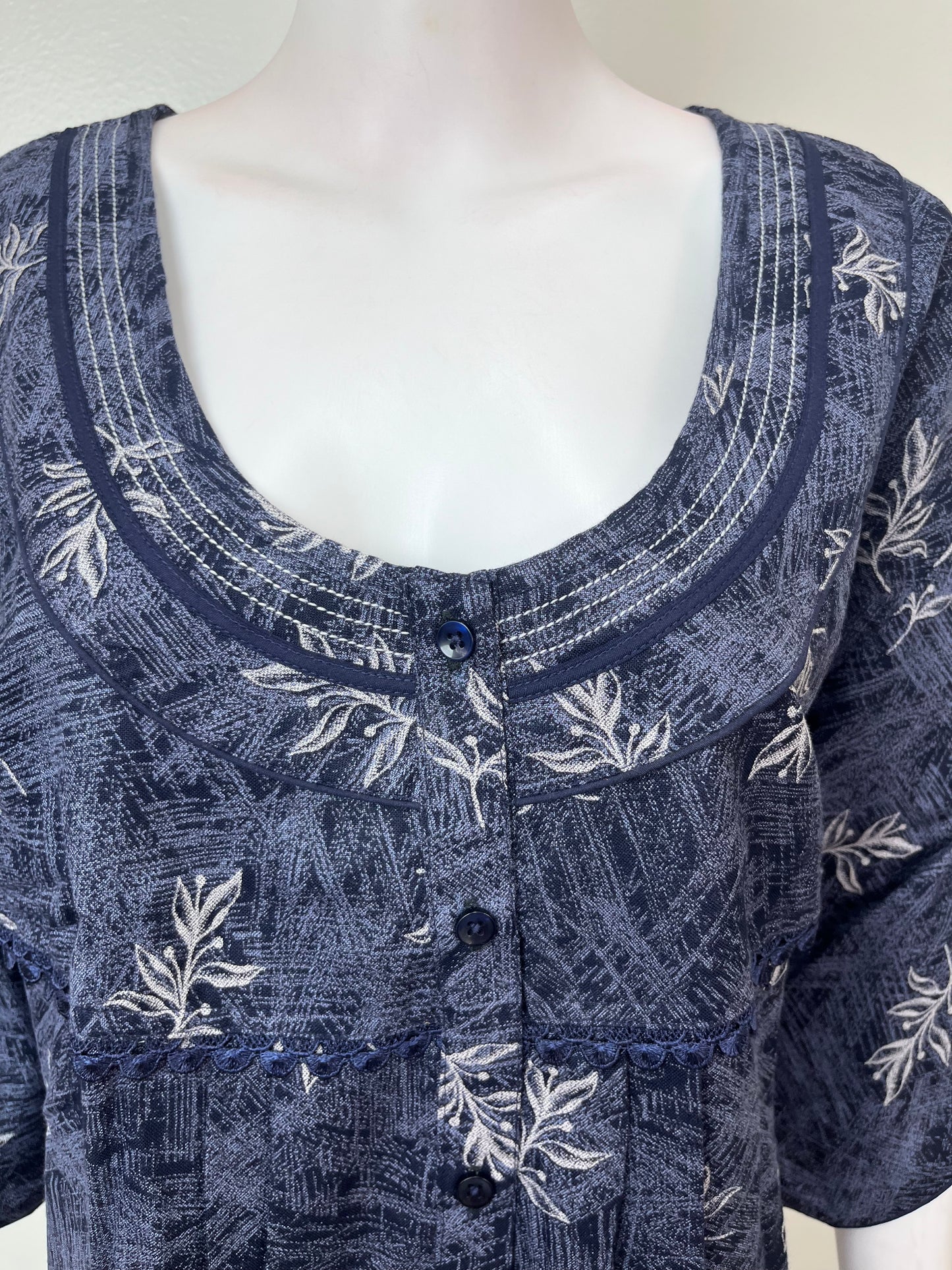 Navy Blue Pleated Style Alpine Fabric Nighty