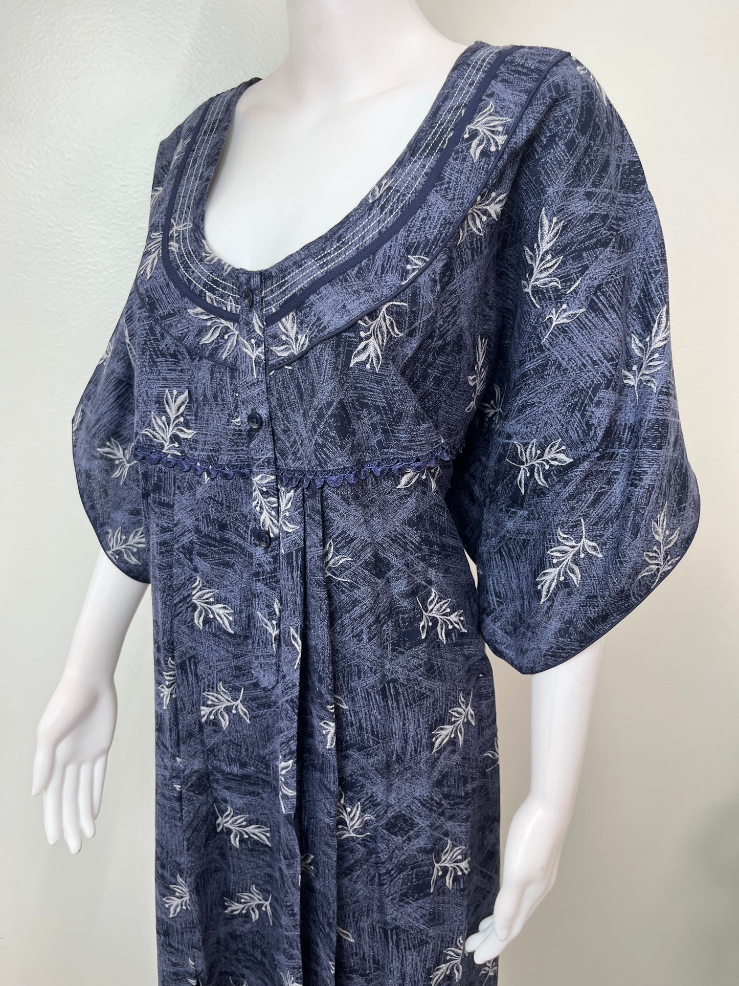 Navy Blue Pleated Style Alpine Fabric Nighty
