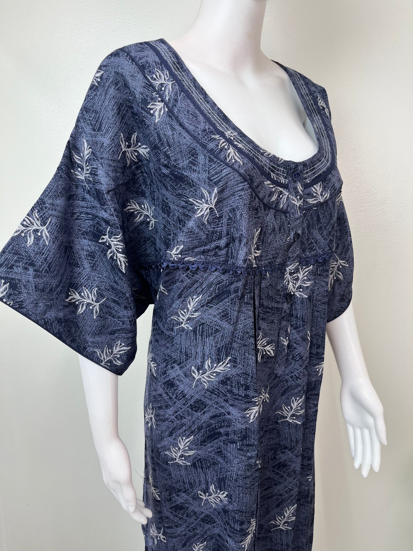 Navy Blue Pleated Style Alpine Fabric Nighty