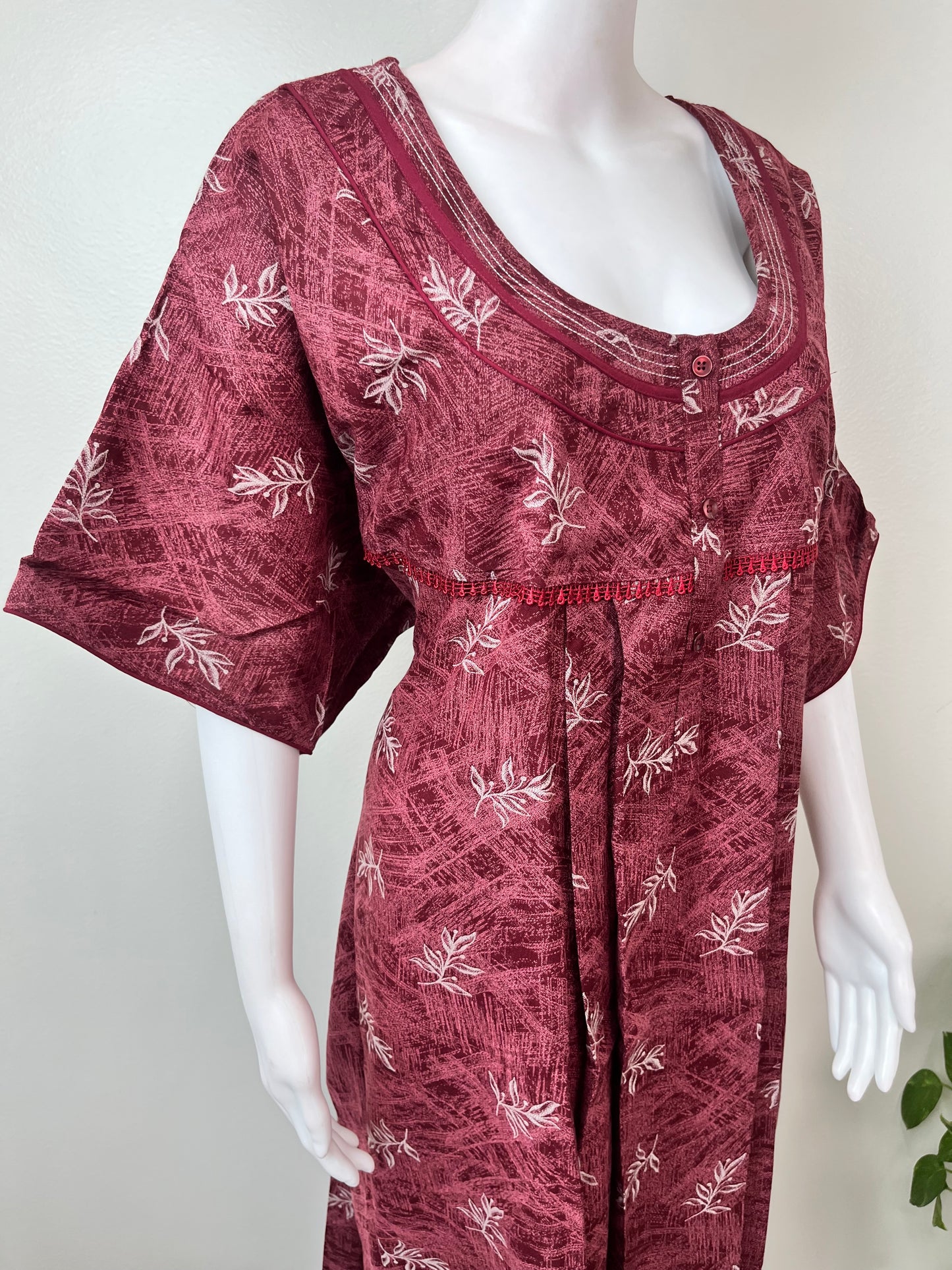 Maroon Pleated Alpine Fabric Nighty