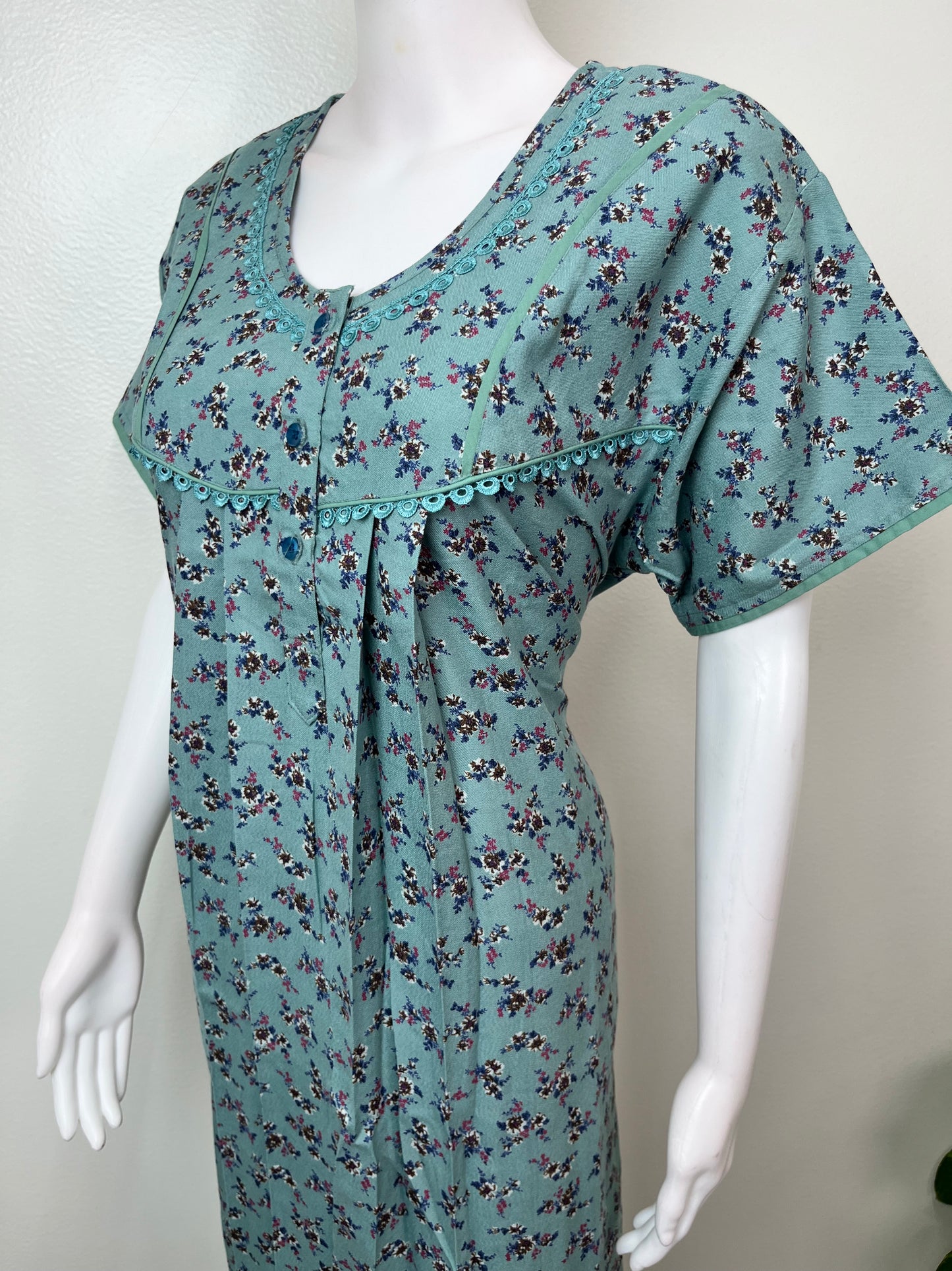 Teal Printed Alpine Fabric Nighty for Women