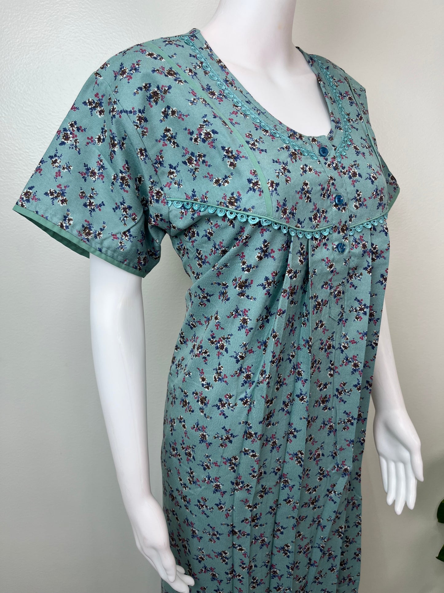 Teal Printed Alpine Fabric Nighty for Women