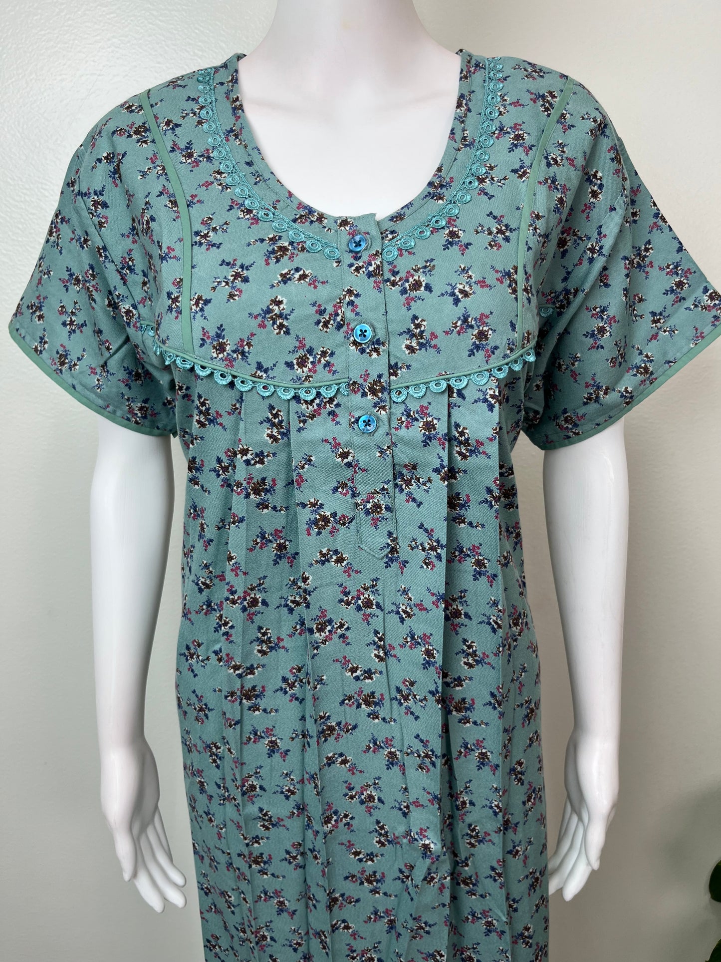 Teal Printed Alpine Fabric Nighty for Women