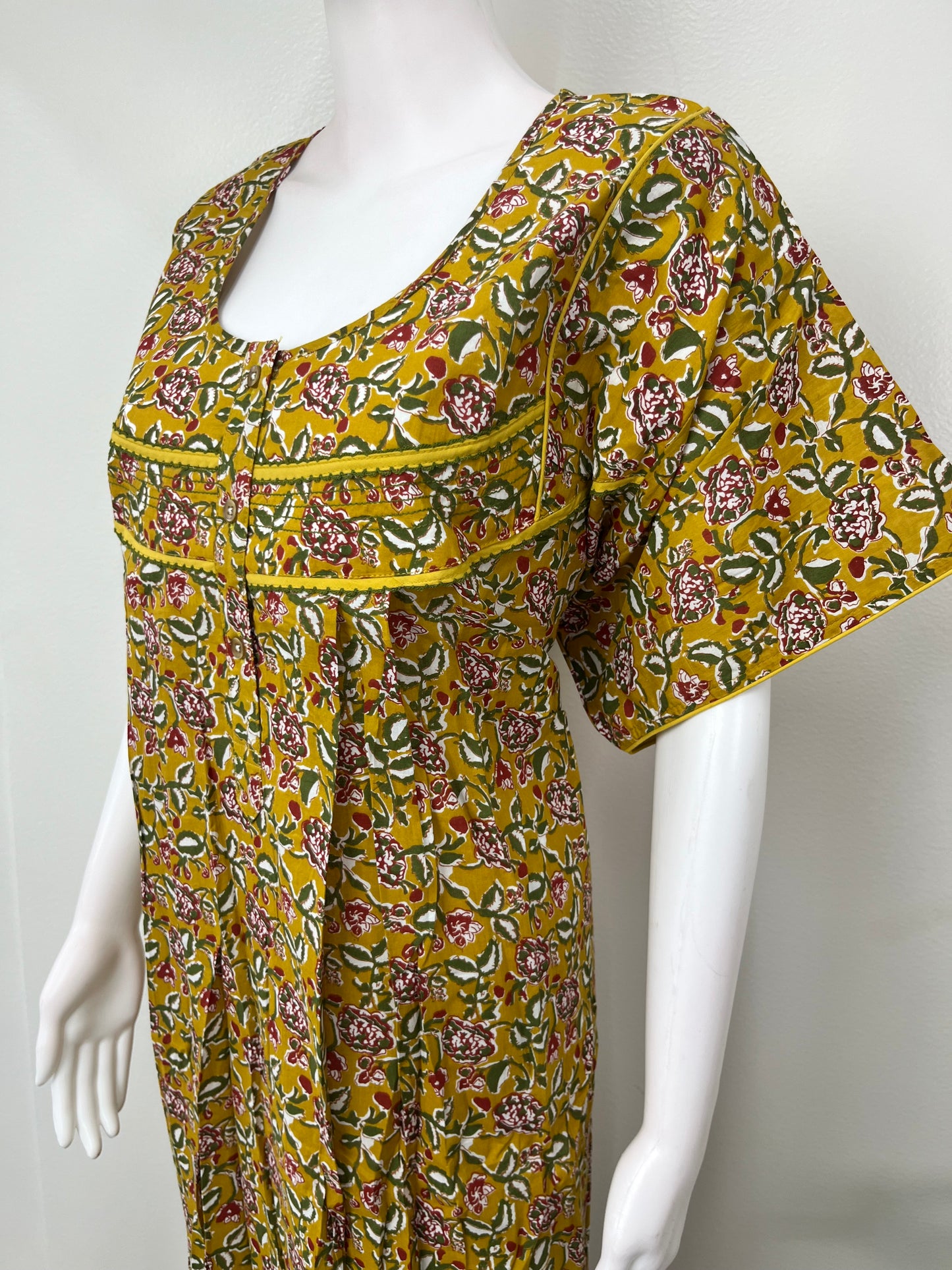 Mustard Kalamkari Printed Cotton Nightgown