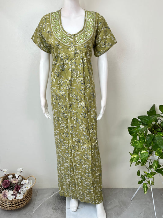 Bottle Green Soft & Comfortable Bizzylizzy Crush Fabric Nighty