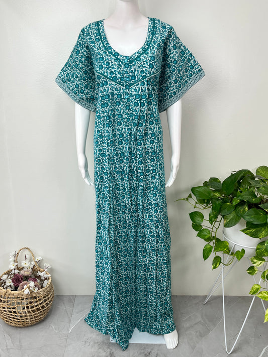 Teal Blue Pure Cotton Women's Nightgown