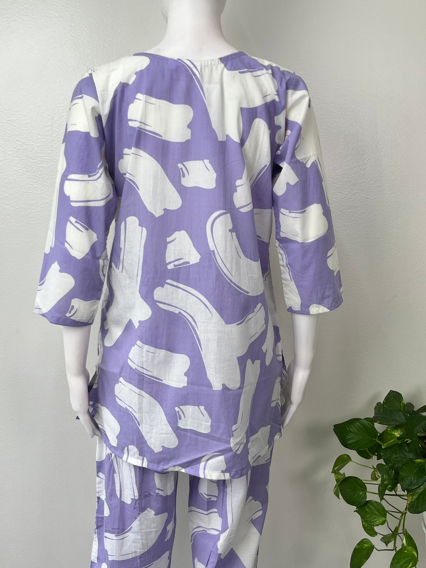 Lavender Emrbroidered Pure Cotton Nightwear-Co-ord Style