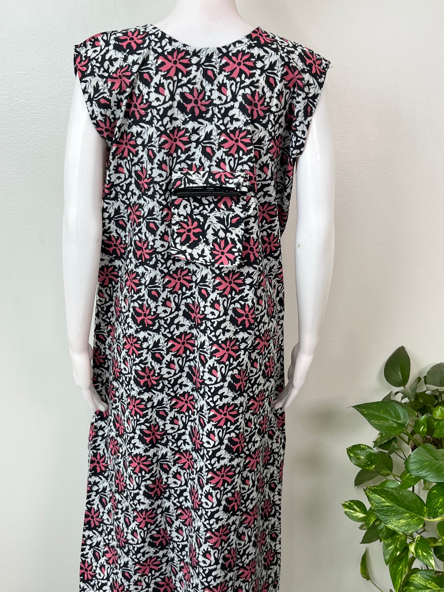 Black Pure Cotton Sleeveless Nighty