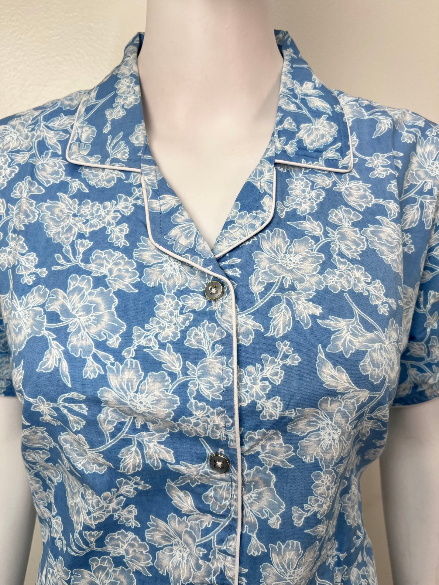 Sky Blue Classic Cotton Nightwear Set- Button Shirt & Pyjamas