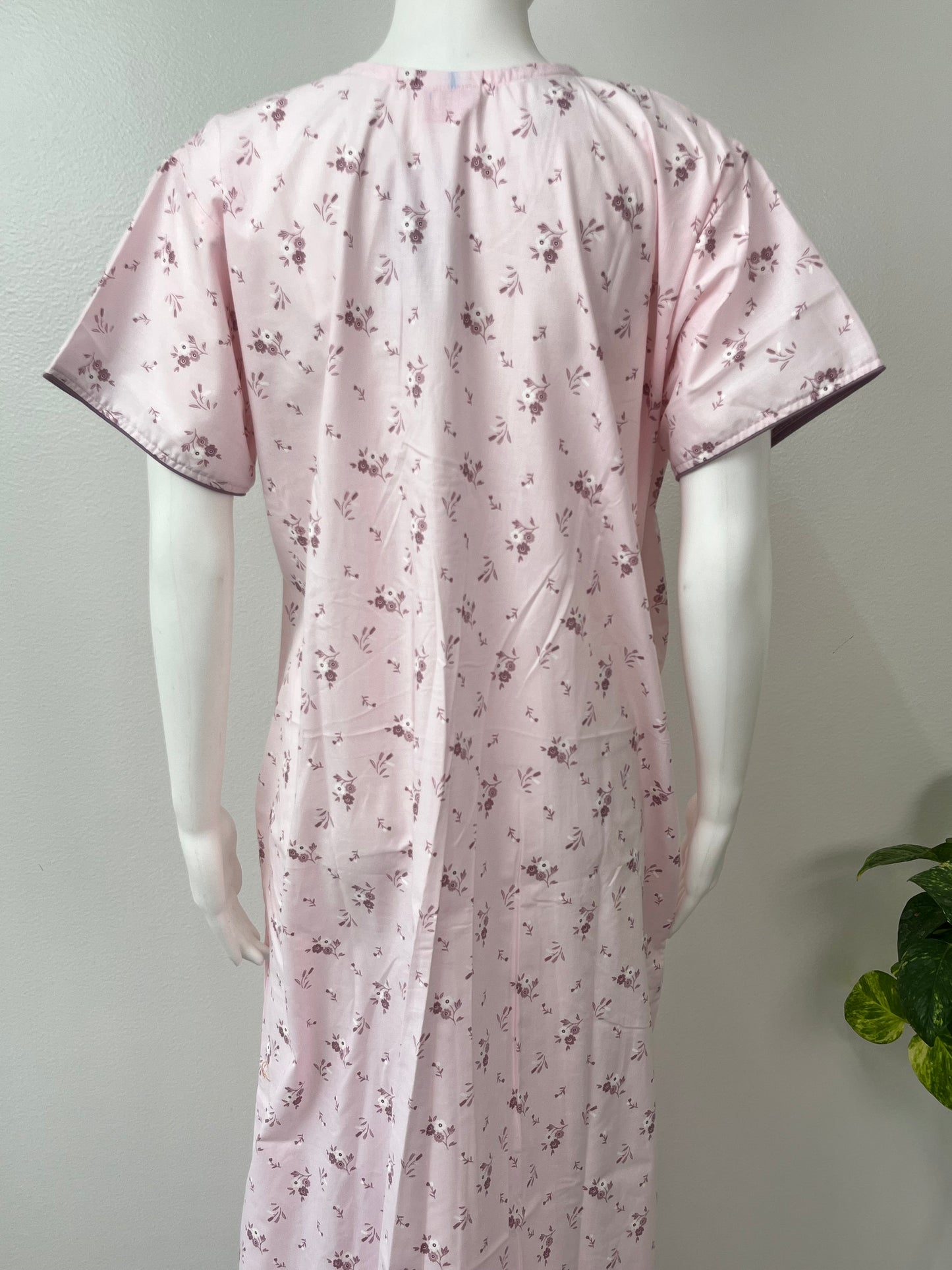 Baby Pink Polyester Cotton Pleated Nightgown For Women