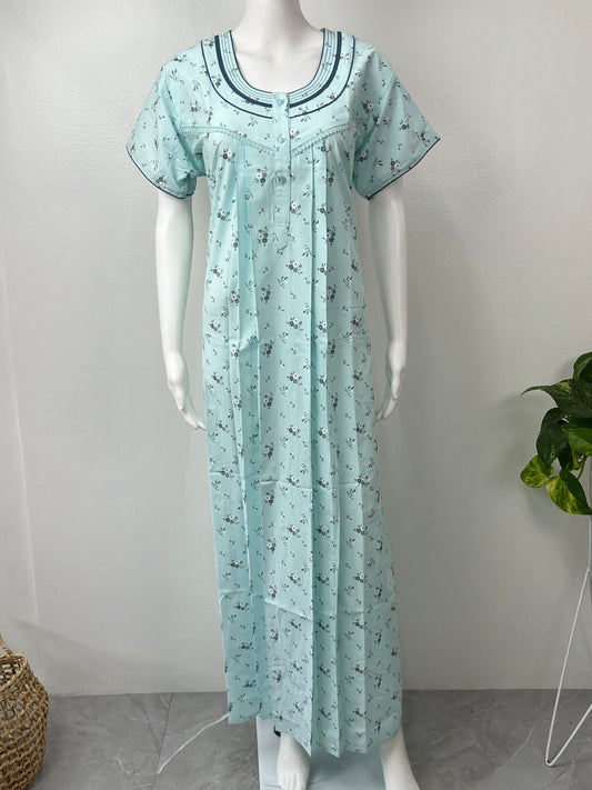 Sky Blue Polyester Cotton Night Comfortable & Elegant for Women