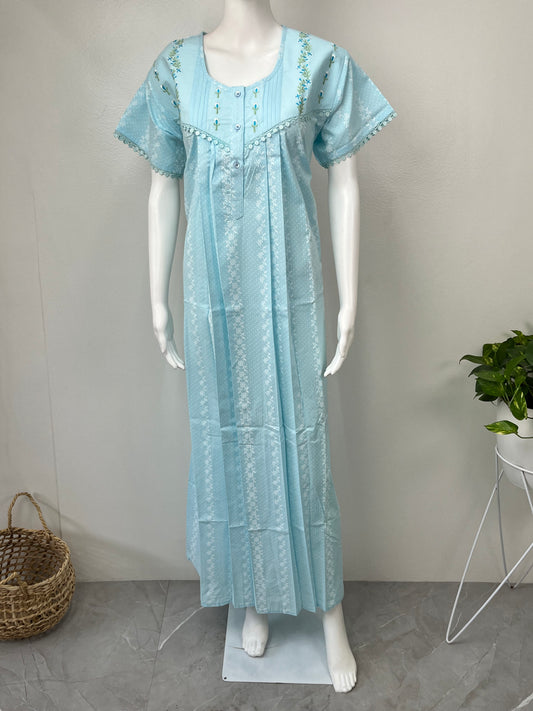 Sky Blue Polyester Cotton Nighty Soft & Comfortable