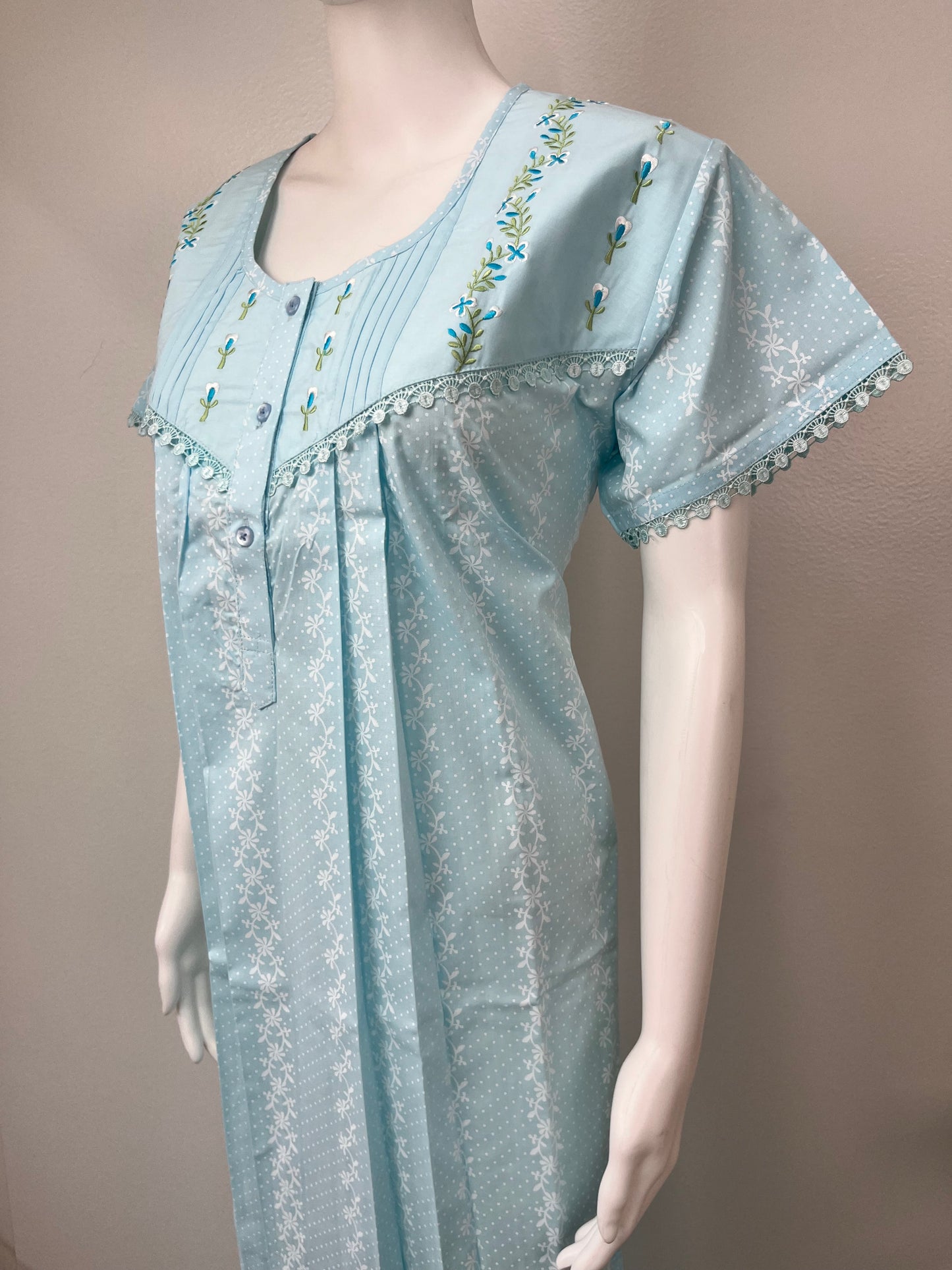 Sky Blue Polyester Cotton Nighty Soft & Comfortable