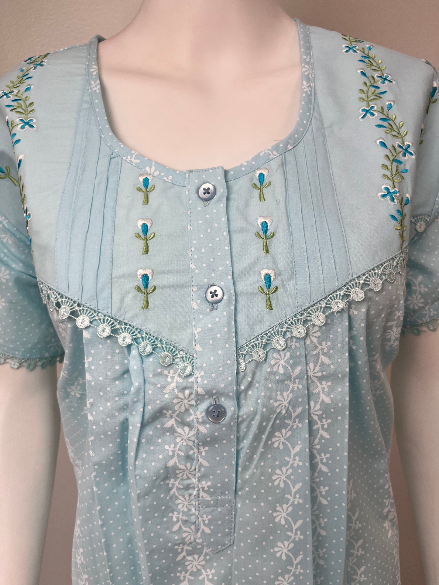 Sky Blue Polyester Cotton Nighty Soft & Comfortable
