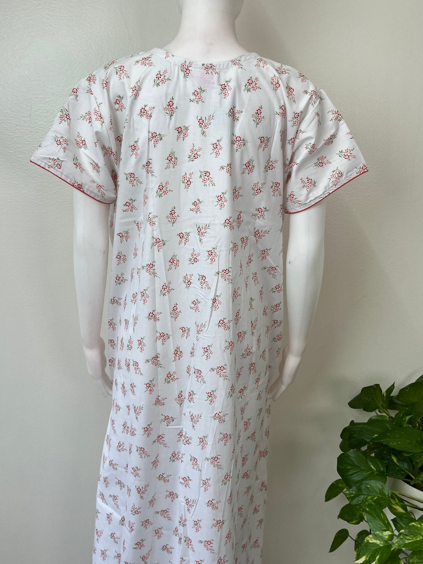 Red Floral Printed Polyester Cotton Nightgown