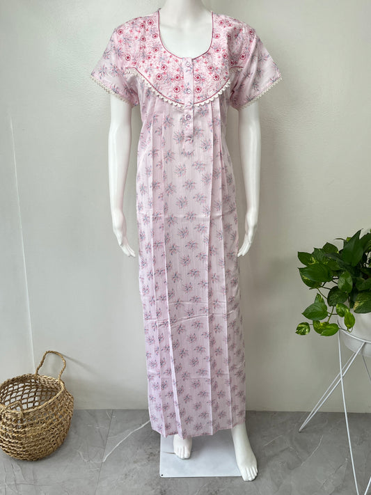 Pink Boutique Cotton Embroidered Nightgown