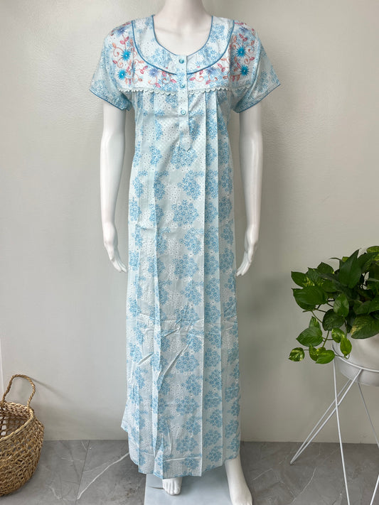 Sky Blue Boutique Cotton Nighty Elegant & Comfortable