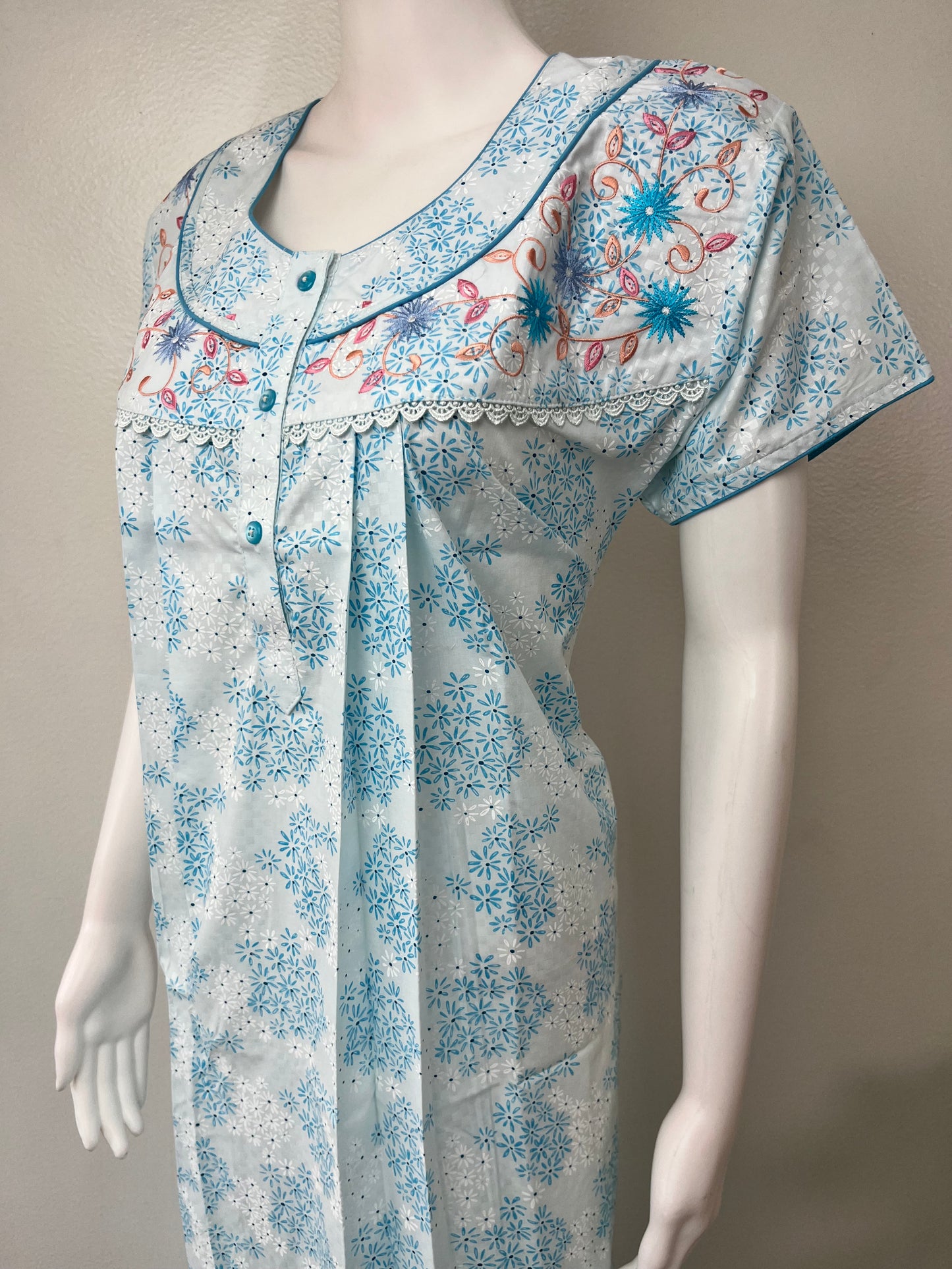 Sky Blue Boutique Cotton Nighty Elegant & Comfortable