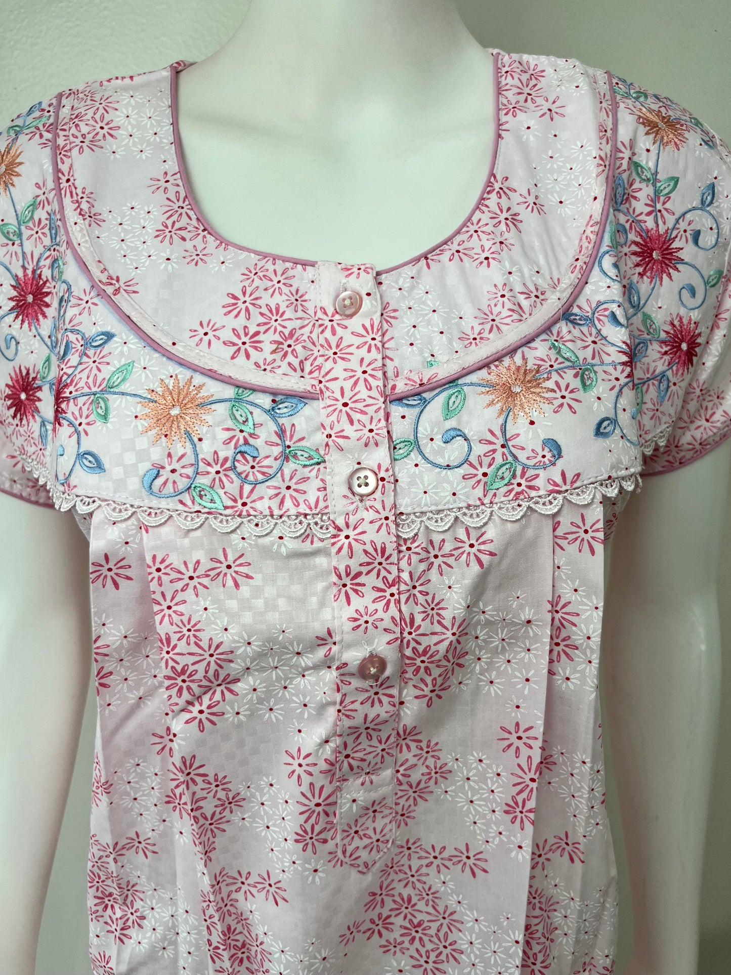 Baby Pink Boutique Cotton Nighty with Elegant Embroidery