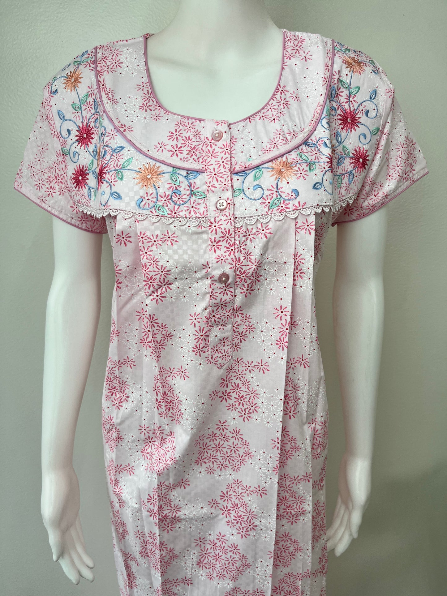 Baby Pink Boutique Cotton Nighty with Elegant Embroidery