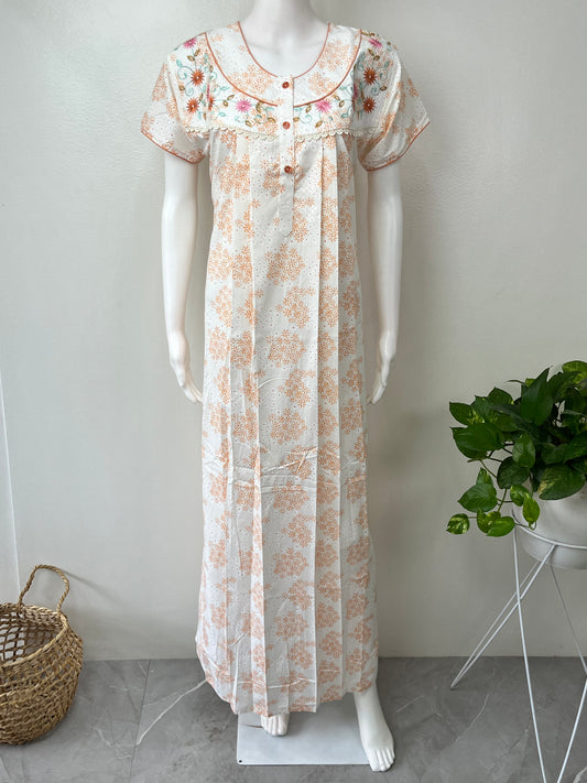 Orange Pleated Boutique Cotton Nightgown