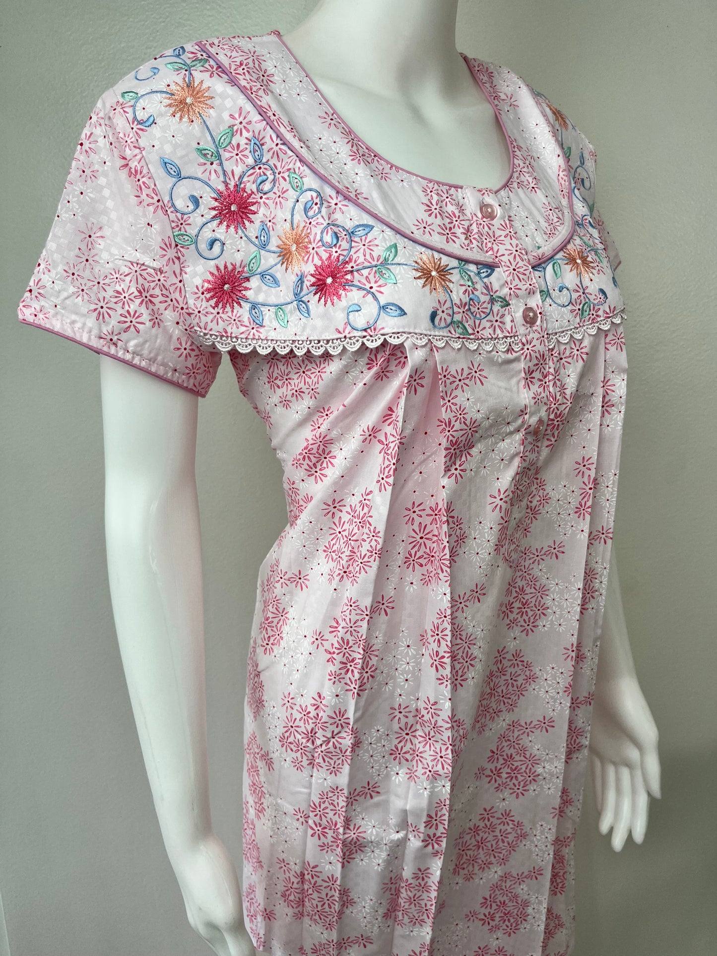 Baby Pink Boutique Cotton Nighty with Elegant Embroidery