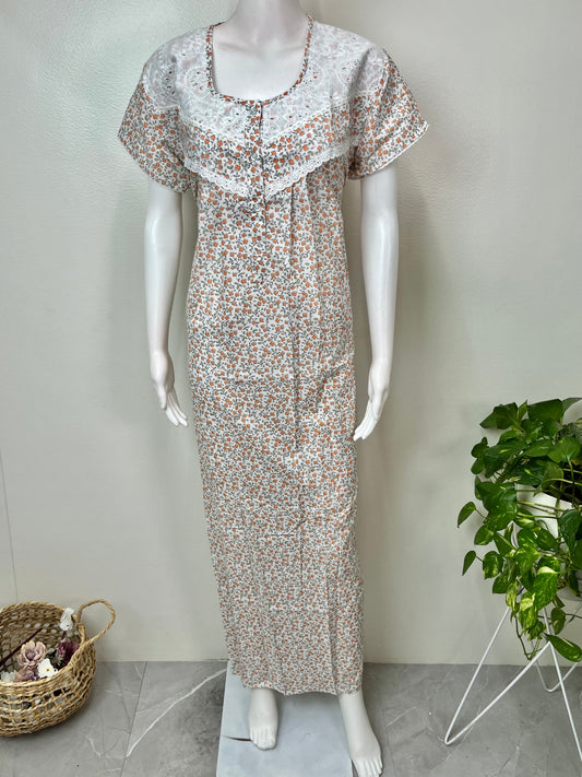 Orange Polyester Cotton Soft & Comfortable Nightgown
