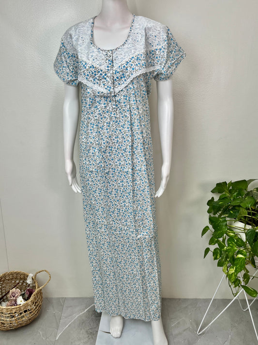 Sky Blue Polyester Cotton Women's Nighty