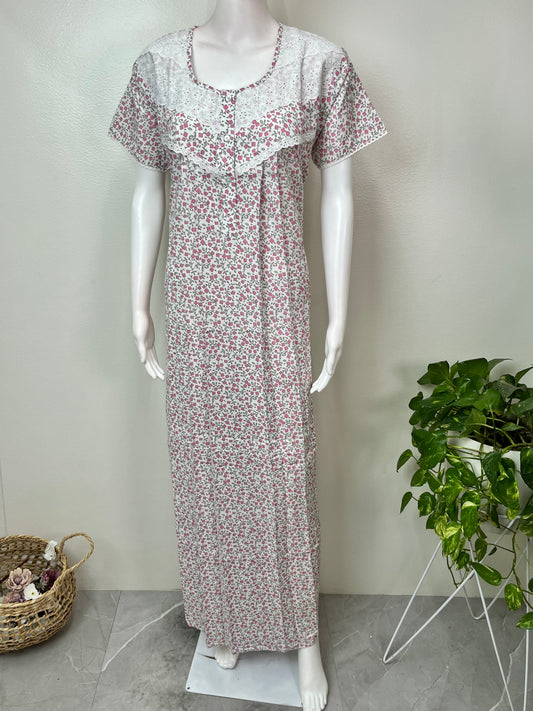 Pink Polyester Cotton Elegant Nighty