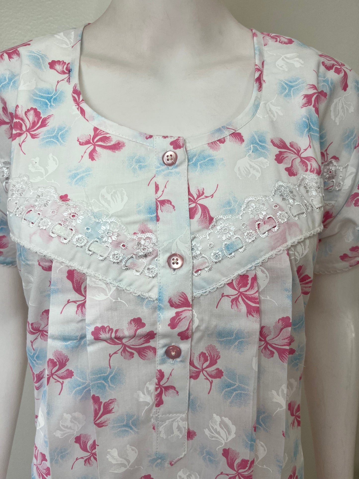 Pink Floral Polyester Cotton Elegant Nighty